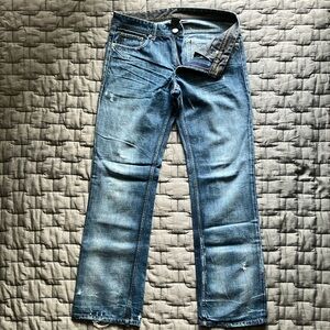 Armani Exchange Blue Bootcut Jeans with Worn-In Appeal